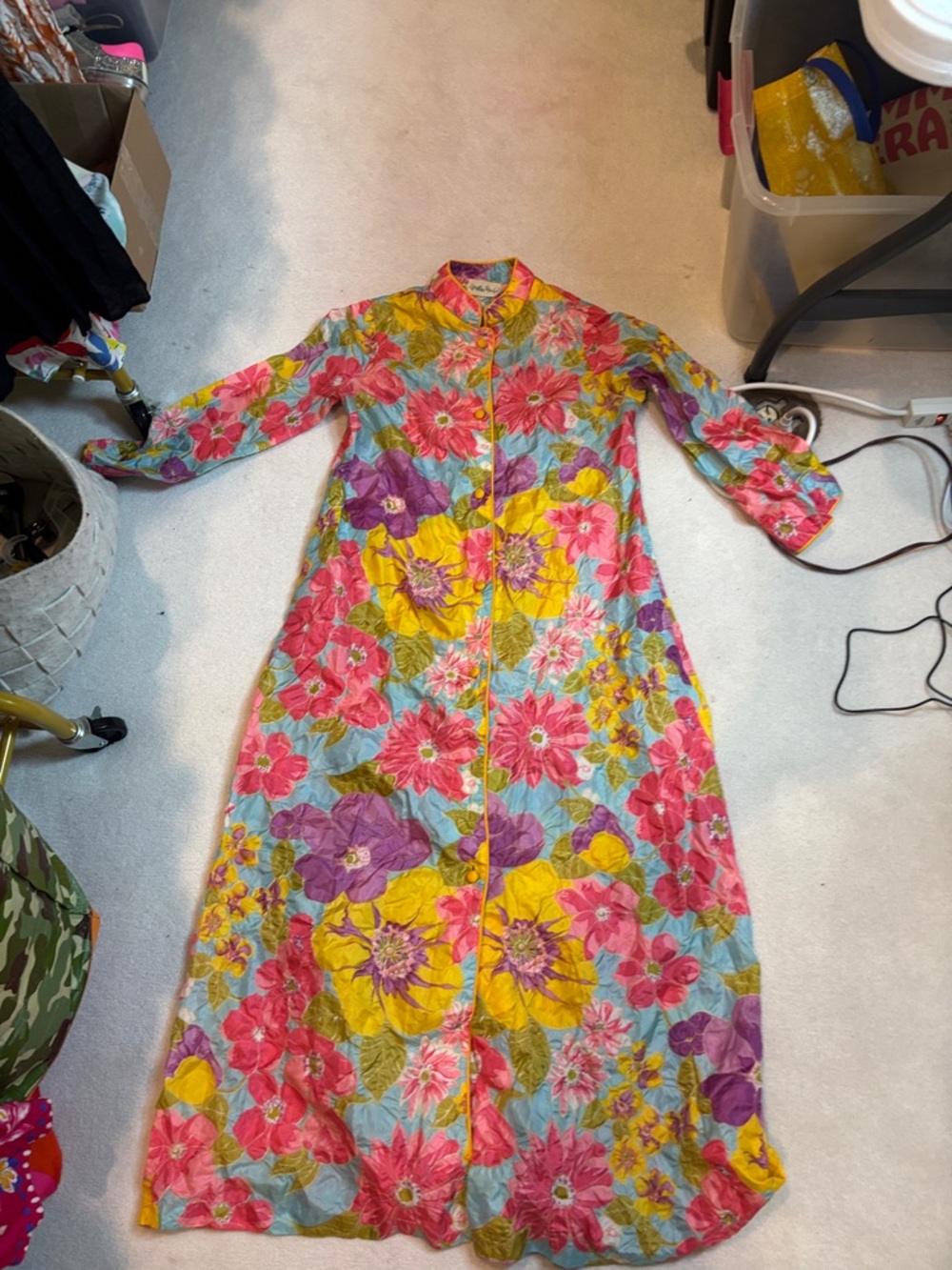 Bright Floral Button-Front Maxi Dress